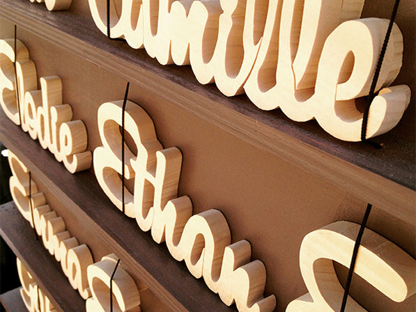 Détails des lettres et prénom en bois