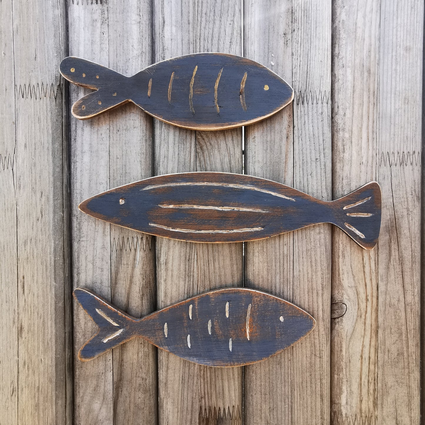 Décoration Murale Bois Vintage : 3 Poissons