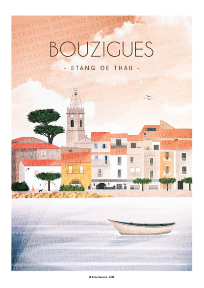 Affiche Village de Bouzigues - Hérault, Occitanie, France
