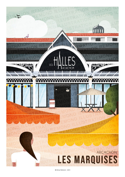 Affiche Place des Marquises et Halles d'Arcachon