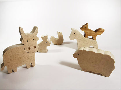Animaux de la ferme en bois
