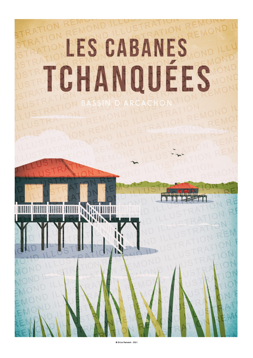 Affiche Cabanes Tchanquées l'île aux Oiseaux - Bassin d'Arcachon